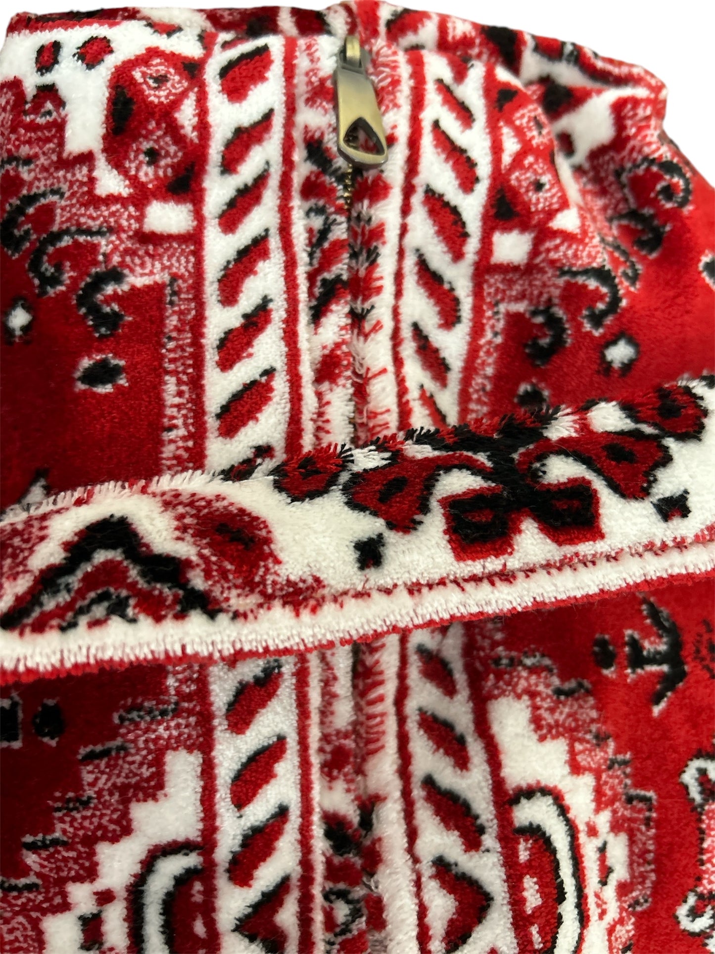 Tas van tapijtstof met rits rood wit