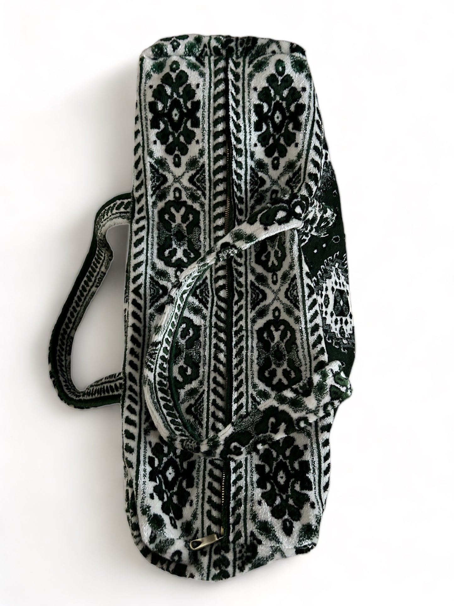 Weekend bag made of carpet fabric green and beige