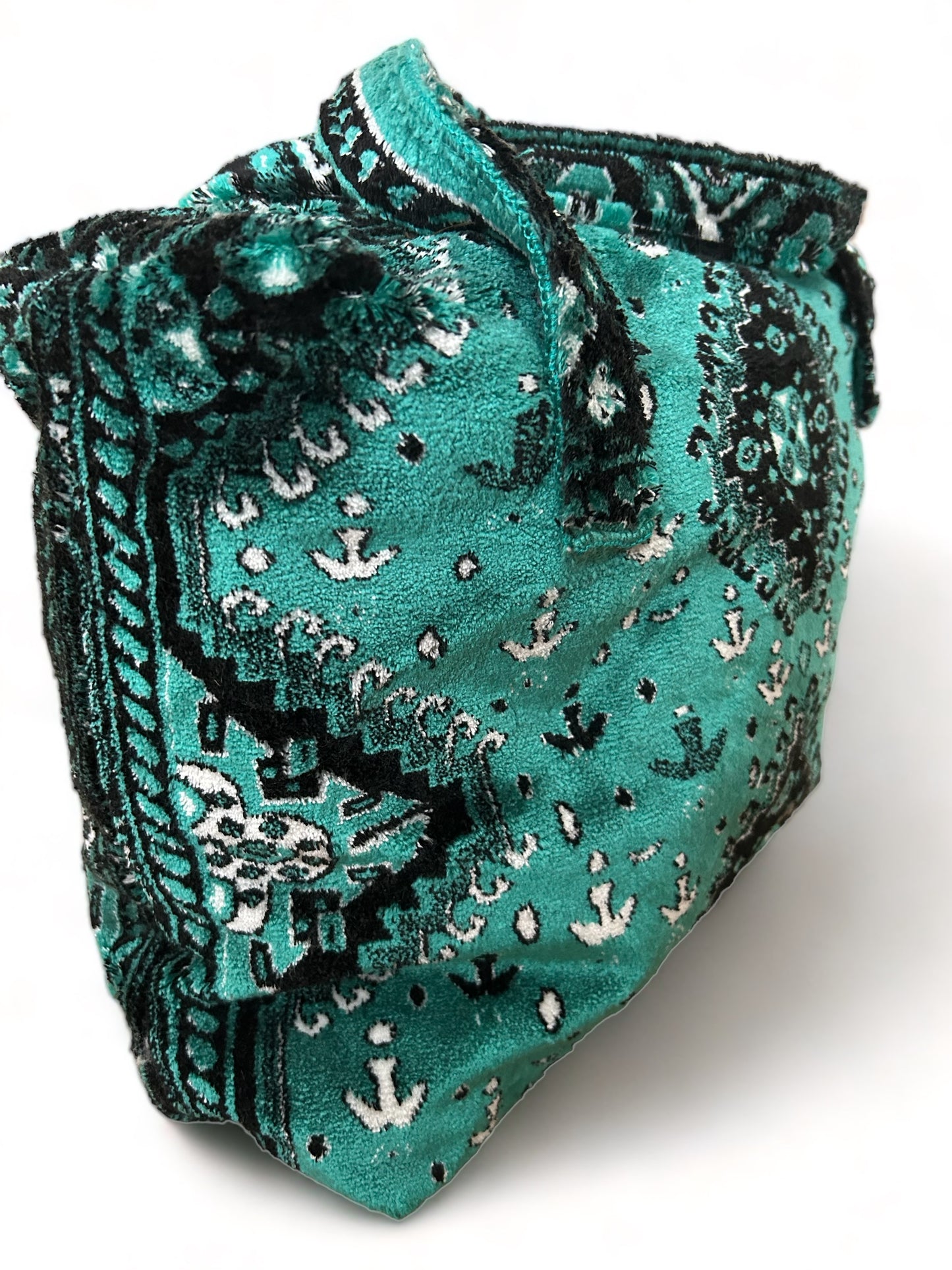 Bag made of carpet fabric with zipper, turquoise