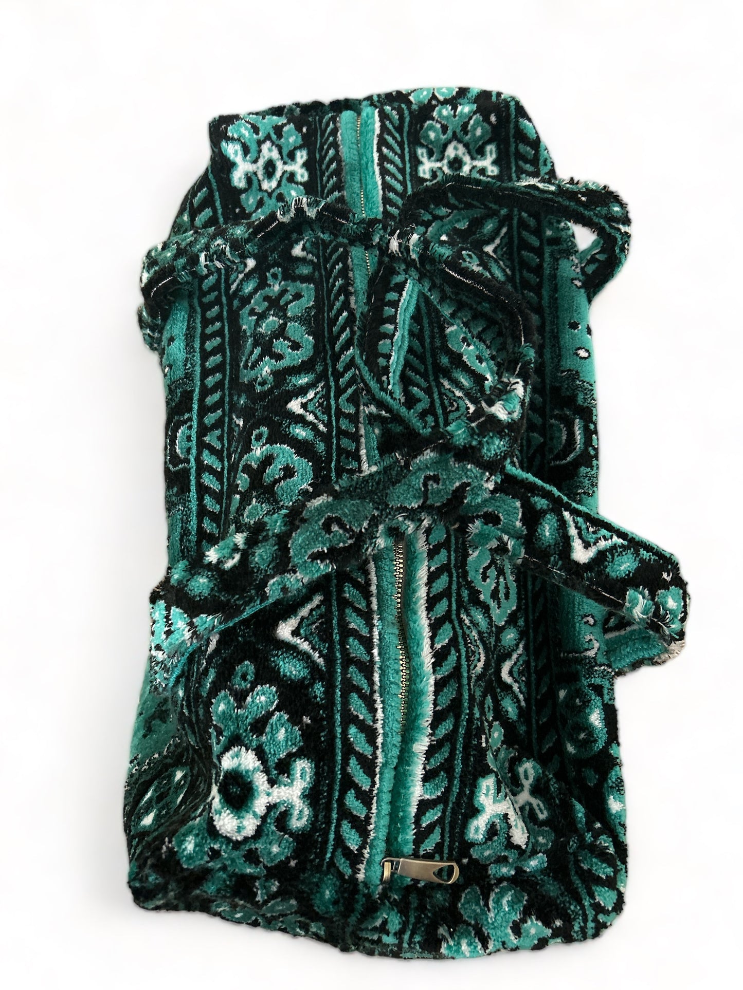 Weekend bag made of carpet fabric in turquoise color with black