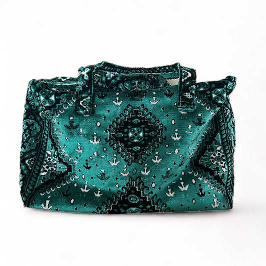 Weekendtas van tapijt stof in turquoise kleur met zwart