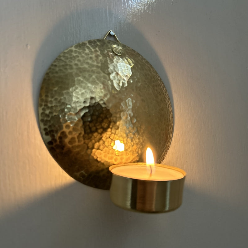 Brass tea light holder for wall flower