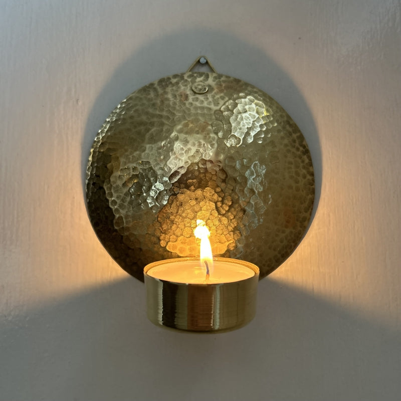 Brass tea light holder for wall flower
