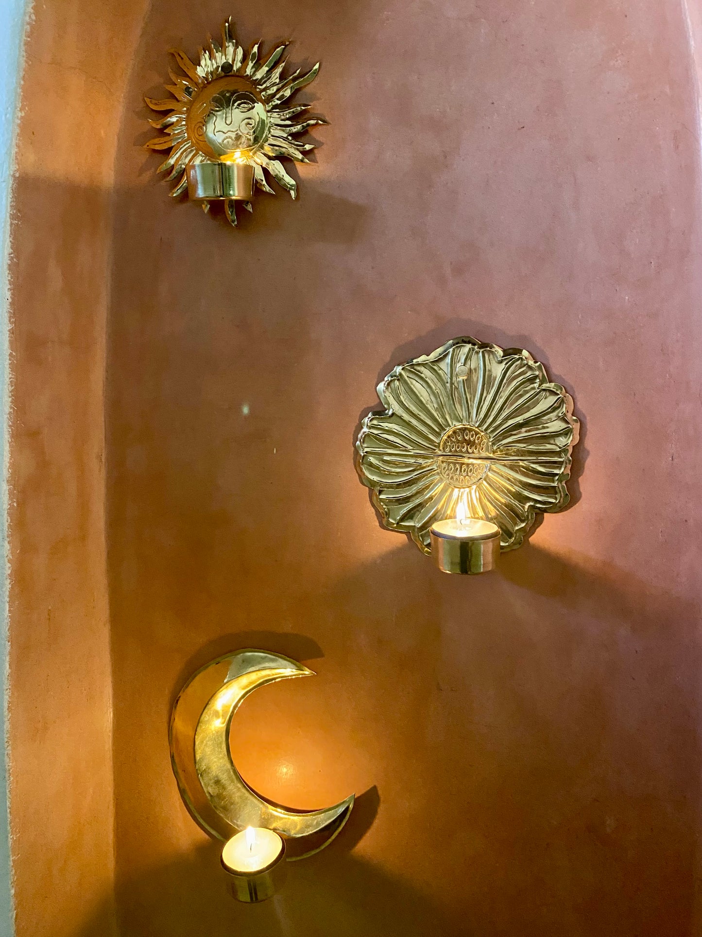 Brass tea light holder for the wall sun