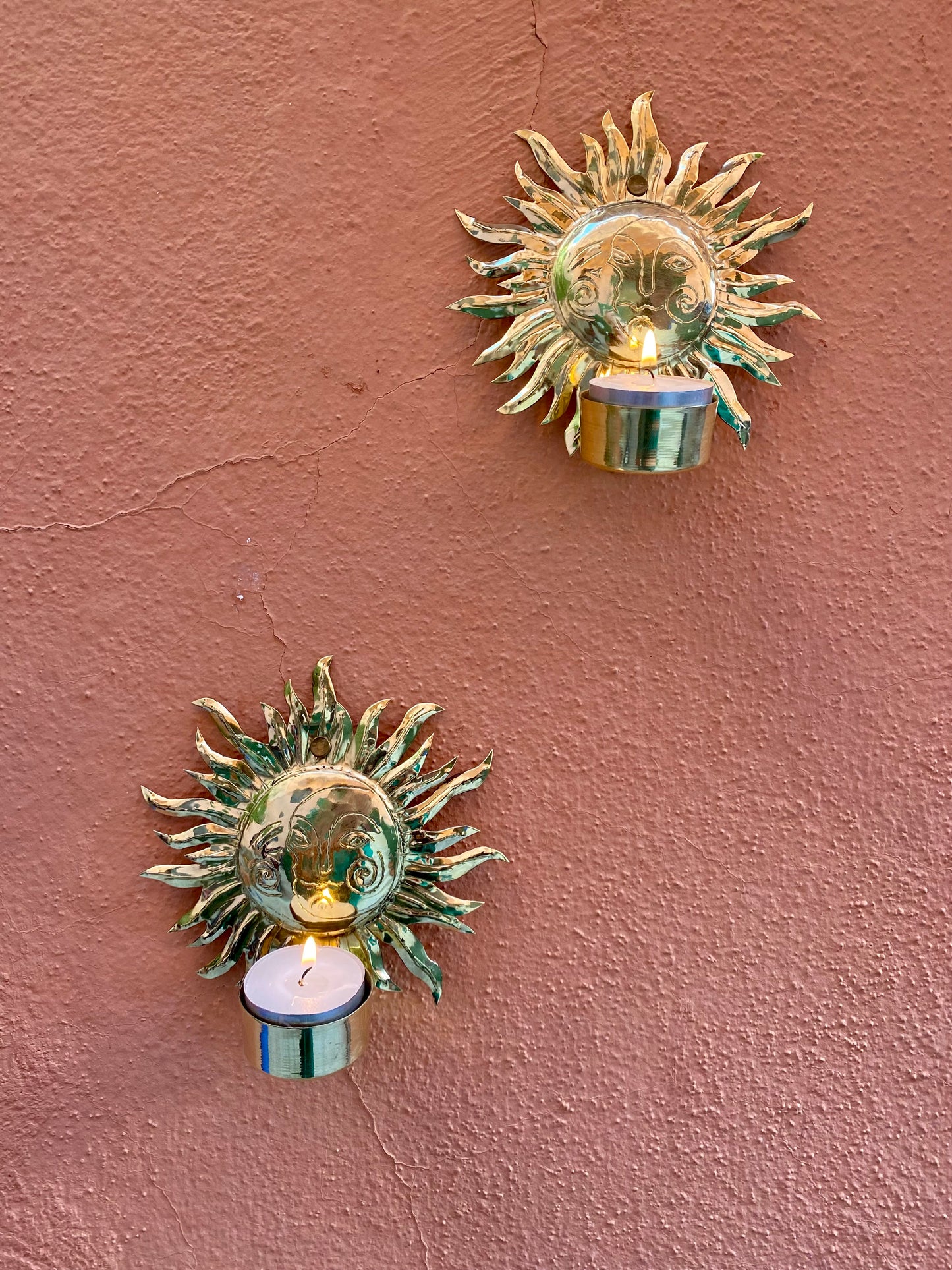 Brass tea light holder for the wall sun
