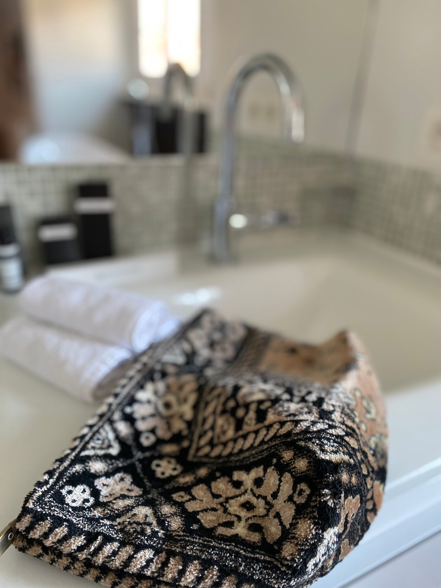 Toiletry bag made of unique soft carpet fabric
